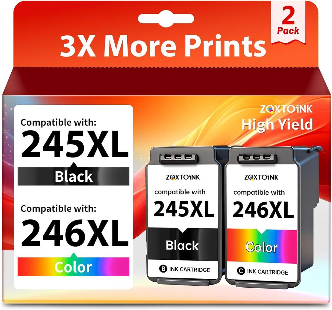 245XL and 246XL Ink Cartridge Replacement for Canon 245XL 246XL Combo Pack PG-245XL PG245 CL-246 XL for Canon PIXMA MX490 MX492 TR4522 TR4520 MG2500 MG2522 TS202 TS3322 TS3122 TS3322 Printer (2 Pack)