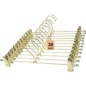 13.8" Gold Metal Wire Clips Hangers with Adjustable Clips - 30 Pack Pants Hangers with Clips Metal Perfect for Pants Trouser Underwear Bottom Clothes Heavy Duty Space Saving Closet Organization