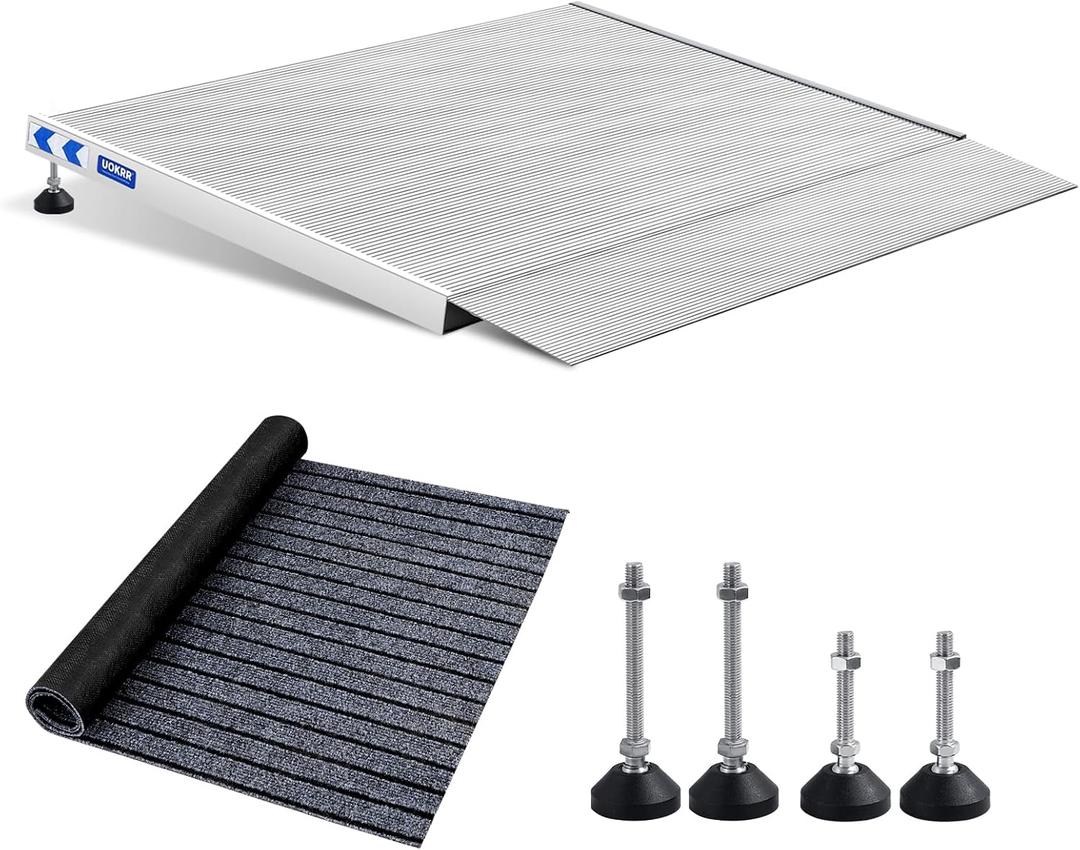 Threshold Ramp for Wheelchairs, 3-5.5" Rise and 30"36" Platform Aluminum Wheelchair Ramp, Door Threshold Ramps with a Non-Slip Thick Door Mat