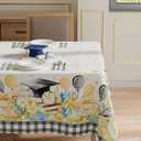 XCHI Watercolor Plaid Grad Cap Gift Flowers Balloon Stars Graduation Tablecloth Rectangle Table Cloth Table Covers for Indoor Dining Home Party Decorations 60x120 Inch