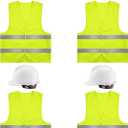 ramede 4 Set 4 Pt. Suspension Hard Hat with Safety Vests Bulk, 4 Pcs Adjustable Ratchet Hard Hats, 4 Pcs Reflective Safety Vests for Men Women Work Head Protection Supplies, One Size