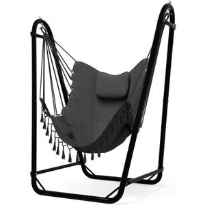 Unique U-Shaped Hammock Chair with Stand,Sturdy & Rust-Resistant,Free Gray Cotton Hammock Chair