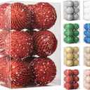 12PCS Red Glitter Christmas Tree Ornaments – 3.15” Shatterproof Baubles with Clear Sparkly Sequin & Star Accents, Holiday Ball Decorations for Xmas Tree, Party & Home Décor (Burgundy Red)