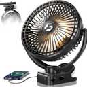 FRIZCOL 20000mAh 8 Inch Portable Clip On Fan,Battery Operated Golf Cart Fan with Lights, USB Fans Small Desk Fans Personal Quiet Fans for Office Stroller Bedroom and Camping