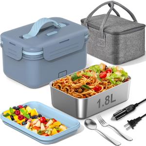 Electric Heated Lunch Box for Car, Truck, Home 1.8L 100W Portable Food Warmer with 12V/24V/110V/220V Plug Stainless Steel Leak Proof Container Hot Meal Solution for Work, Travel, Jobsite, Camping (Blue) Electric Heated Lunch Box for Car, Truck, Home 1.8L 100W Portable Food Warmer with 12V/24V/110V/220V Plug Stainless Steel Leak Proof Container Hot Meal Solution for Work, Travel, Jobsite, Camping (Blue)
