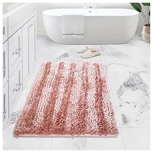 Civkor Bath Mat for Bathroom, 31x20Inch Pink Bathroom Mat Bath Rug Non Slip, Extra Soft and Absorbent Chenille Machine Washable for Shower Floor