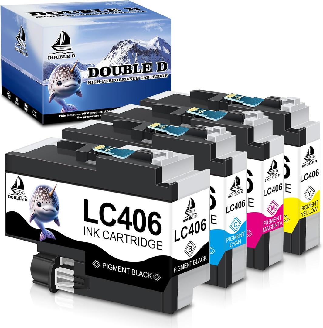 DOUBLE D LC406 Ink Cartridges Compatible Replacement for Brother LC406 LC406XL Work for Brother MFC-J4335DW MFC-J4345DW MFC-J4535DW MFC-J5955DW MFC-J6955DW MFC-J5855DW Printer (BK/C/M/Y, 4 Pack)