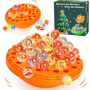Marble Balance Game - 50 Colorful Marbles with Built-in Storage, Fun Family Challenge for 1-4 Players, Educational Toy for Kids & Adults, Perfect for Parties, Travel & Birthday Gifts (Pumpkin Orange)