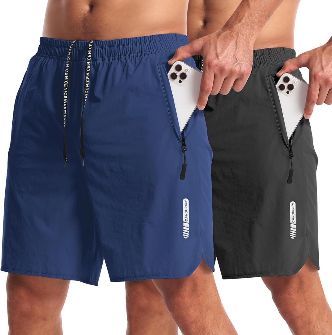 CANGHPGIN 2 Pack Mens Workout Athletic Shorts 7 inch Inseam Quick Dry Hiking Shorts Men Lightweight Sports Gym Shorts Running, XL