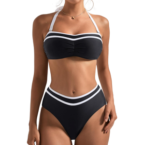 SUUKSESS Women High Waited Bandeau Bikini Sets Halter High Cut 2 Piece Swimsuit Small