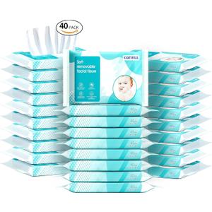 Plus Lotion Facial Tissues Nose Papers 3 Ply Ultra Soft Travel Size On-The-Go Pocket Pack 40 Cubes 40 Tissues Per Box(1600 Tissues Total)
