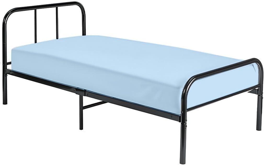 Cot Fitted Sheet 30 x 75, 100% Egyptian Cotton, 1 PC Cot Size Bottom Sheet Only, Perfect for Narrow Twin, Camp Bunk, Army Cots, Trifold Mattress, Camping Cot, Guest Bed Replacement(Light Blue)