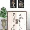 Flooreal Gothic Wall Art Home Decor Skeleton Picture Floral Sugar Skull Painting H16inch Black Dark Eclectic Wood Prints with Spooky Flower Aesthetic Vintage Style Artwork Plaque for House 1pc (15.7"L x 11.8"W)