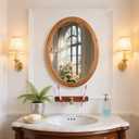 24" x 32" Wall Mount Wood Beaded Frame Oval Mirror, Warm Brown Real Glass Modern Farmhouse Decorative Mirror for Bathroom Vanity, Entryway, Bedroom