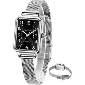 Taxau Watches for Women Small Face Womens Dress Watch Waterproof Ladies Watches Large Number Luxury Analog Quartz Square Dial Mesh Band Easy Read Rose-Gold/Silver Watch reloj para Mujer