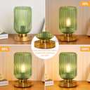 LightRound Cordless Table Lamp for Bedroom, 7500mAh Rechargeable Battery Operated Lamp, Modern Touch Dimmable Wireless Lamp Gold Base Green Glass Shade for Living Room, Desk, Led Bulb Included
