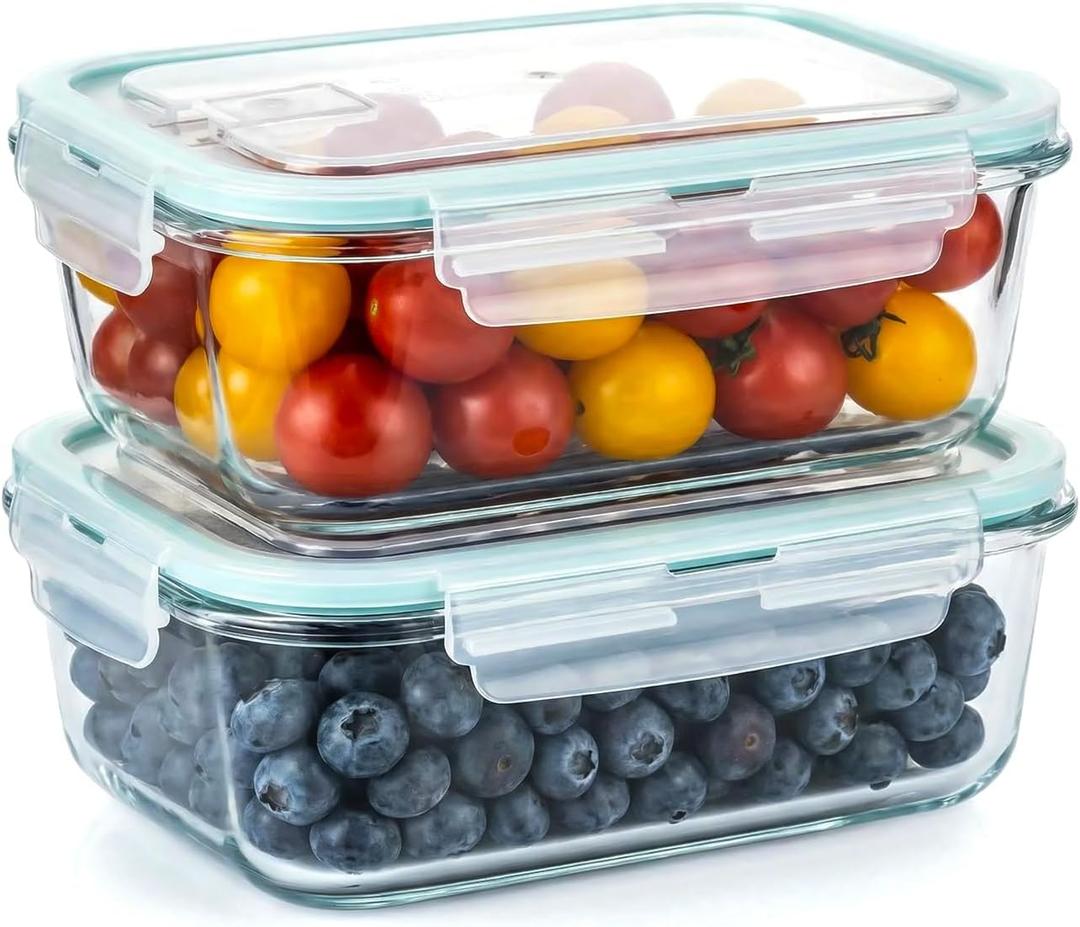 2 Pack Fruit Storage Containers for Fridge, Glass Fruit Containers for Fridge with Airtight Lid, Airflow Vent Design to Keep Produce Fresh Longer, Ideal for Fruits and Vegetables Storage