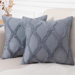 decorUhome Summer Throw Pillow Covers 18x18 Inch Set of 2, Soft Plush Faux Fur Wool Blue Grey Accent Couch Pillow Covers for Modern Farmhouse Bed Sofa Living Room