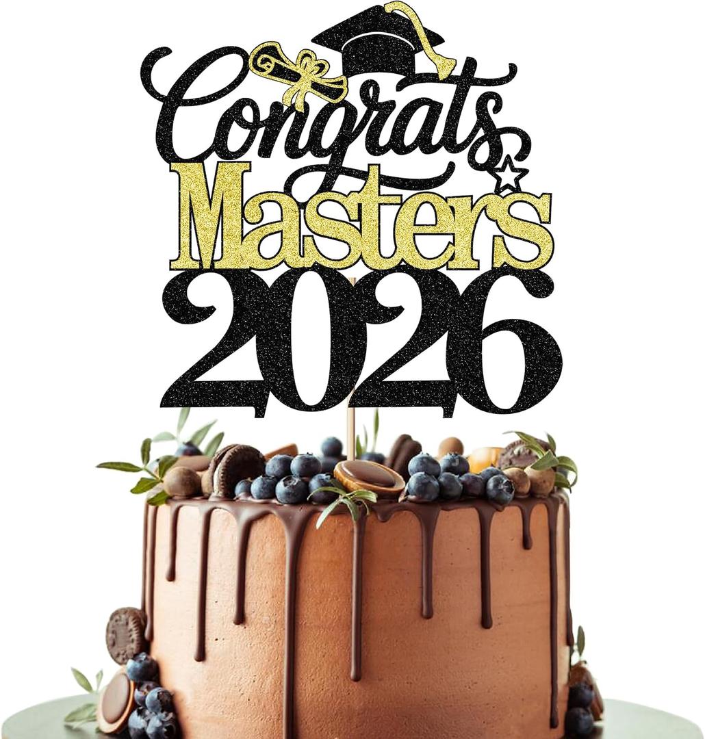 Congrats Masters 2026 Cake Topper, Congrats Grad,Congrats Class of 2026 Grad, Congrats Masters, Mastered It, 2026 Master Degree Graduation Party Decorations Supplies (Black Gold 5)