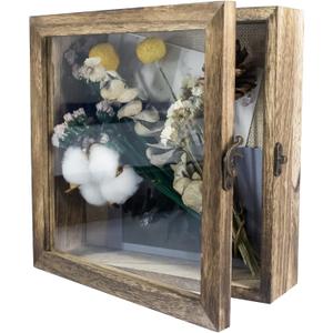 GraduationMall 8x8 Shadow Box Frame Solid Wood Glass Door Display Case with Linen Back and 6 Stick Pins,1.5 inches Interior Depth,Ideal for Memorabilia Pictures Flowers Medals Tickets