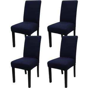 JQinHome 4 Pcs Dining Chair Slipcover, High Stretch Removable Washable Chair Seat Protector Cover for Home Party Hotel Wedding Ceremony (Navy Blue)