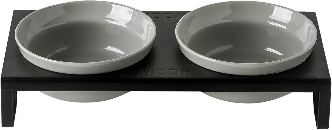Ceramic Grey Dog Bowls Set - 5 inch Dog Food & Water Bowls, Elevated Feeding Bowls with Metal Stand for Small Size Dog,Puppy Bowl Set for Wet and Dry Food