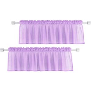 UPOPO Lilac Valance 15 inches Long Sheer Curtain Valance Living Room Bedroom Kitchen Voile Transparent Light Filtering Valance Curtain Small Short Door Window Treatment 2 Panels Rod Pocket