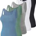 BQTQ 5 Pack Women's Tank Tops Square Neck Sleeveless Ladies Tank Top Undershirts (Large, Black, White, Gray, Cadet Blue, Cornflower Blue)