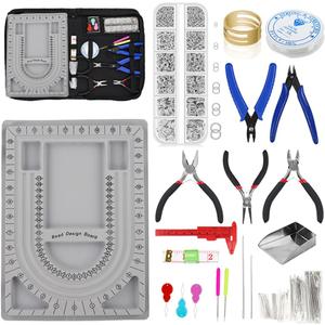 Bead Boards Jewelry Making Supplies for Adult Bead Tray Necklace Design Board Bead Bracelet Making Kit Jewelry Repair Kit Beading Supplies Beading Mat Jewelry Tools with Pliers