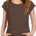 ZDC Girls Short Cap Sleeve T Shirts Kids Crewneck Summer Tops Basic Tees 5-14 Years (Brown)