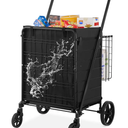 VEVOR Folding Shopping Cart with Removable Waterproof Liner, 210LBS Large Capacity Jumbo Grocery Cart with Dual Basket, 360° Swivel Wheels, Dense Metal Mesh Base, Heavy Duty Utility Cart for Shopping