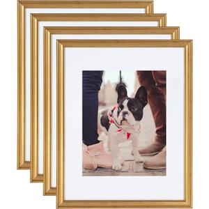 Kate and Laurel Adlynn Wall Picture Frame Set, 11" x 14" matted to 8" x 10", Gold, Set of 4