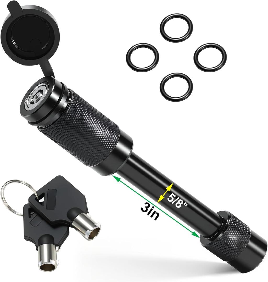 Premium Trailer Hitch Pin Lock with 5/8 Diameter for Class III/IV 2 Inch Receiver - Anti Theft Hitches Accessories Anti Rattle Tongue Locking for Truck, Boat, RV Trailers (Black, 3 Inch Length)