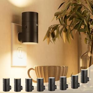 NIORSUN Night Lights Plug into Wall, Dimmable with 3 Color Modes & Auto On/Off Sensor, Ultra-Slim Nightlight for Hallway, Bathroom, Bedroom, Nursery, Kitchen (8 Pack, Black)