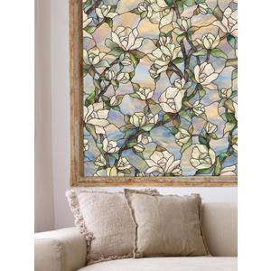 Artscape Star Magnolia, Privacy Window Film with Vibrant Colored Pattern, Non-Adhesive & UV Protection, Easy to Apply & Removable, 24 x 36 Inches, Made in USA