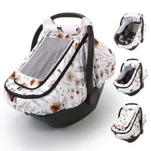 Car Seat Cover Baby Girls, Infant Car Seat Canopy Outdoor, 2 Layers with Mesh and Sun Shade Window for Summer Winter, Easy Access Carseat Covers Snug Fit Baby Stroller - Brown Wildflower
