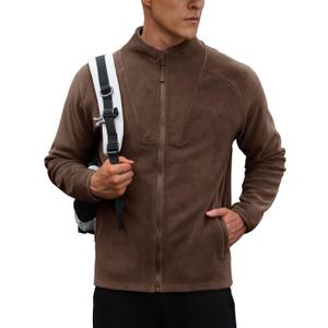 Men's Polar Fleece Jacket Warm Soft Midweight Full Zip Sweatshirt (S-XXL) (Brown, XL)