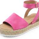 DREAM PAIRS Women's Platform Espadrilles Casual Ankle Strap Wedge Sandals Comfortable Dressy Summer Shoes (7, Hot Pink)