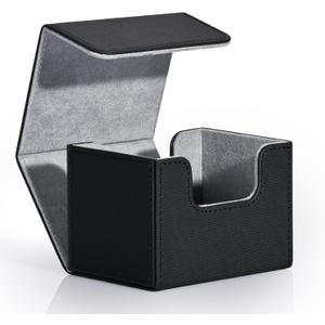 ZLCA Card Deck Box for Trading Cards, MTG Commander Deck Box Holds 120+ Single Sleeved Cards, Leather Magnetic Card Storage Box Fits for TCG CCG Magic Cards (Black)