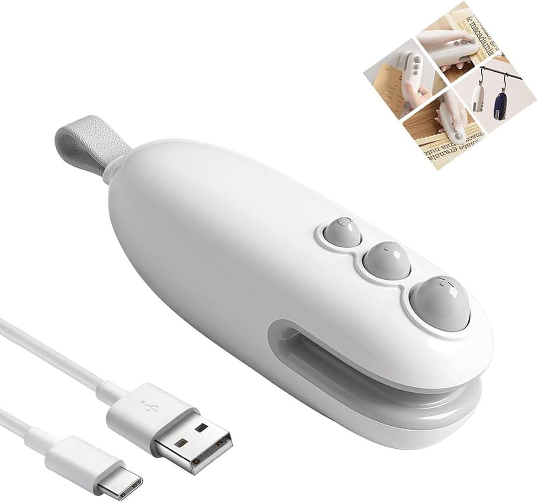 2Pcs Mini Bag Sealer with Cutter and Magnet,Portable Handheld 2 in 1 Rechargeable Food Bag Sealer for Sealing and Cutting,Heat Sealer for Plastic Bag Snack Bag Food Storage (White+Blue)