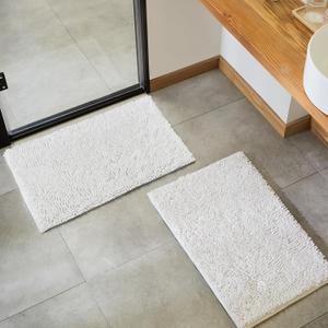 TECHMILLY Soft Fluffy Chenille Bathroom Rugs Sets 2 Pieces, Non Slip Absorbent Bath Mats for Bathroom, Washable and Quick Dry, White, 20" x 32" (2 Pack)