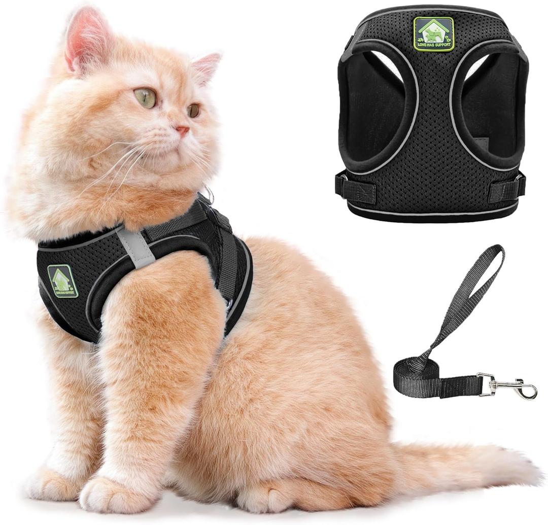 Step in Dog Harness with Leash Set, Adjustable Soft Padded and Breathable Mesh for Small Sized Dog, Reflective No Pull No Choke Cat Vest Harness, Easy Control Pet Vest, Black S (S (Neck 7.66-10.81'' Chest 9.24-10.81''))