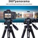Camera Tripod 55-inch Q111 with Phone Holder,Cell Phone Tripod Stand Protable Lightweight for Canon Nikon Sony DSLR Projector Webcam Spotting Scopes Gopro and Smartphones Live(Black)
