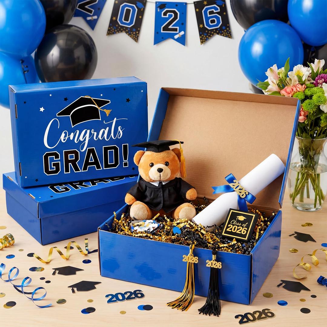 Eersida 6 Pack Graduation Cap Gift Boxes 2026, 14 x 9 x 4 Inch Large Corrugated Keepsake Box Congrats Grad Candy Card Storage High School College Graduation Party Favors Gift for Girls Boy (Navy Blue)