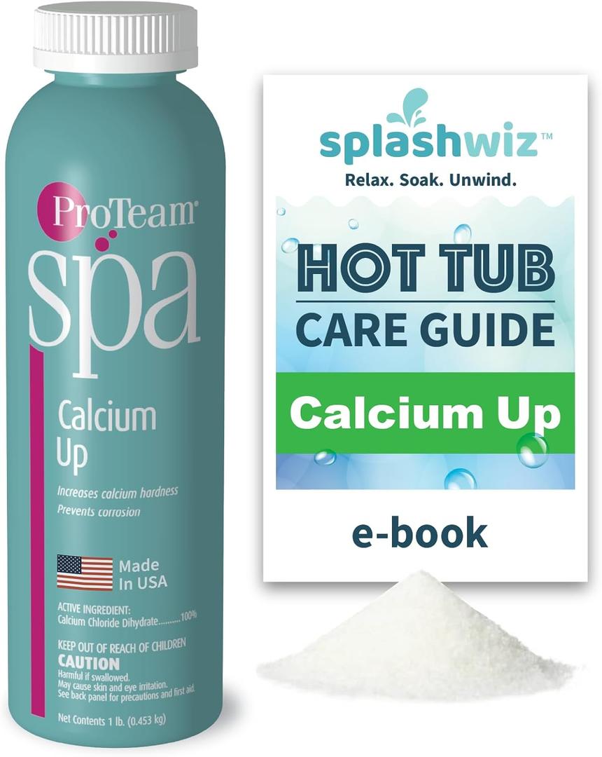 ProTeam Spa Calcium Up - Spa Calcium Hardness Increaser Hot Tub - Calcium Increaser for Hot Tub with SplashWiz Hot Tub Chemicals Care Guide - Made in the USA (1 lb)