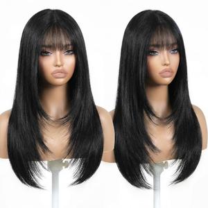 Synthetic Wig With Bangs Heat-Resistant Hair Layered Style Hair