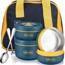 Dandat 3 Pcs Portable Insulated Lunch Container Set for Adult Kids, Stackable Stainless Steel Bento Box for Hot Food with Insulated Lunch Bag Unisex 3 Separate Thermal Food Container