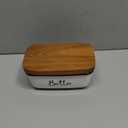 Butter Dish with Lid, ALELION Large Ceramic Butter Dish for Countertop, Butter Keeper with Thick Acacia Wood Lid, Kitchen Decor and Accessories for Kitchen Gifts, White