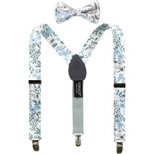 Spring Notion Boys' Cotton Floral Suspenders and Bow Tie For Kids Toddlers Infants (Medium, 48-dusty Blue)