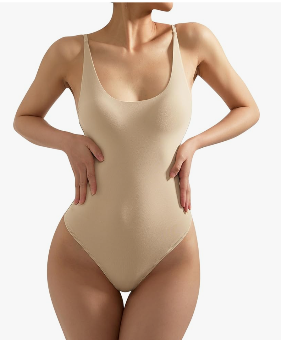 SUUKSESS Women Sexy Scoop Neck Thong Bodysuit Backless Cami Bodysuit Top Size M